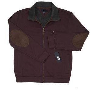 NEW Vintage Tommy Hilfiger Sweatshirt Maroon Brown Faux Suede Elbow Patch & Trim